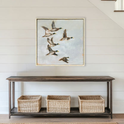 Mallard Migration I Distressed White Floater Frame Wall Art HomeRoots