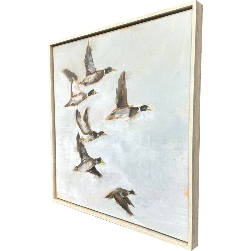 Mallard Migration I Distressed White Floater Frame Wall Art HomeRoots