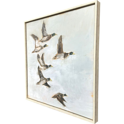 Mallard Migration I Distressed White Floater Frame Wall Art HomeRoots