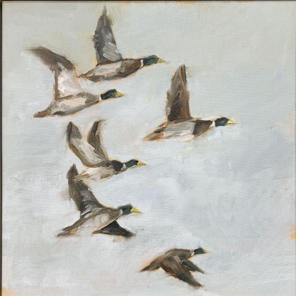 Mallard Migration I Distressed White Floater Frame Wall Art HomeRoots