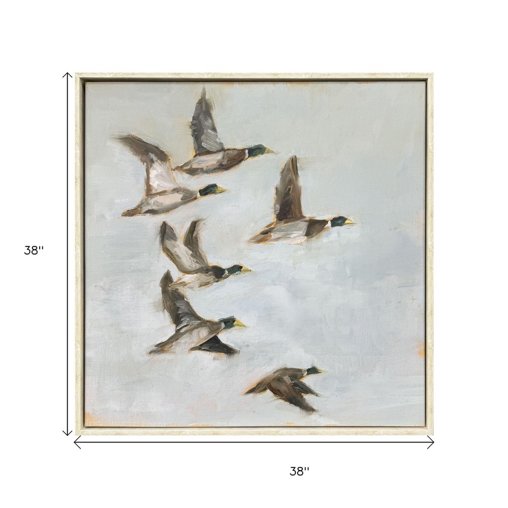 Mallard Migration I Distressed White Floater Frame Wall Art HomeRoots