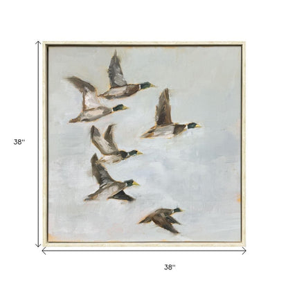 Mallard Migration I Distressed White Floater Frame Wall Art HomeRoots