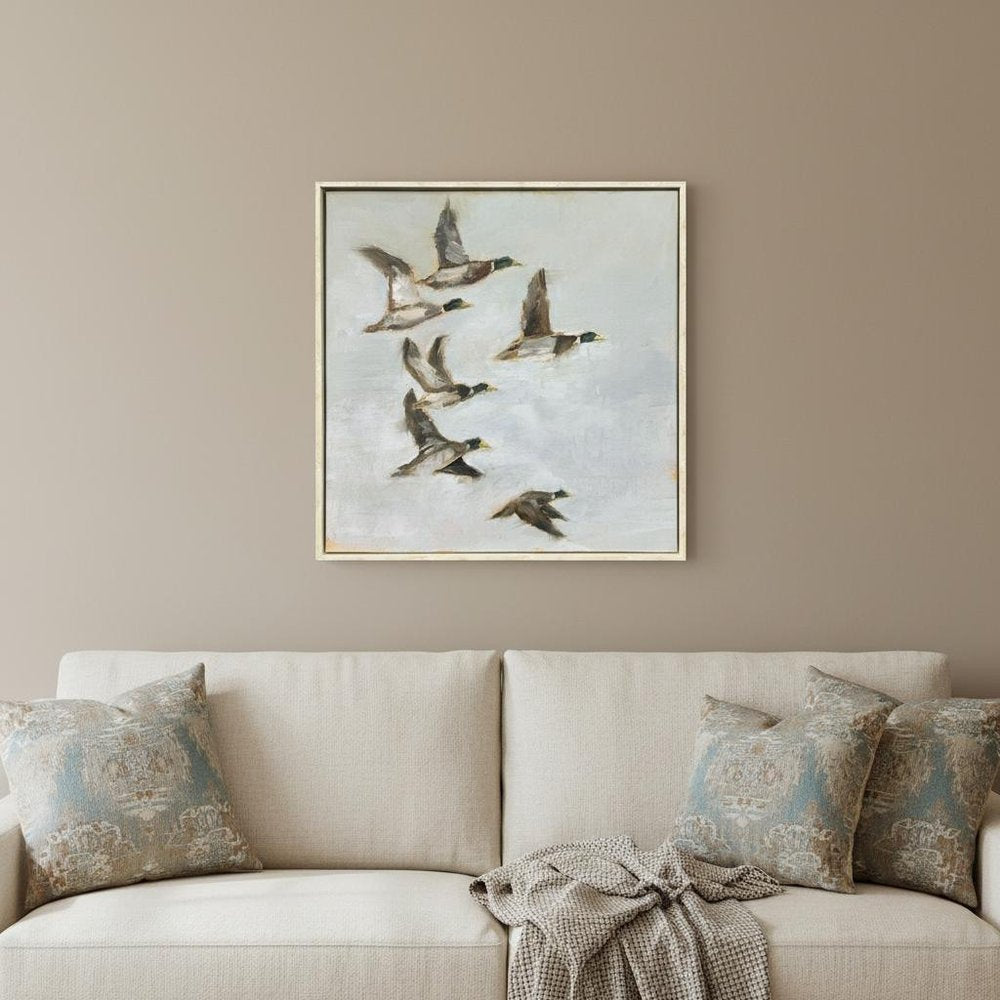 Mallard Migration I Distressed White Floater Frame Wall Art HomeRoots