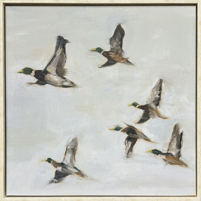 Mallard Migration II Distressed White Floater Frame Wall Art HomeRoots