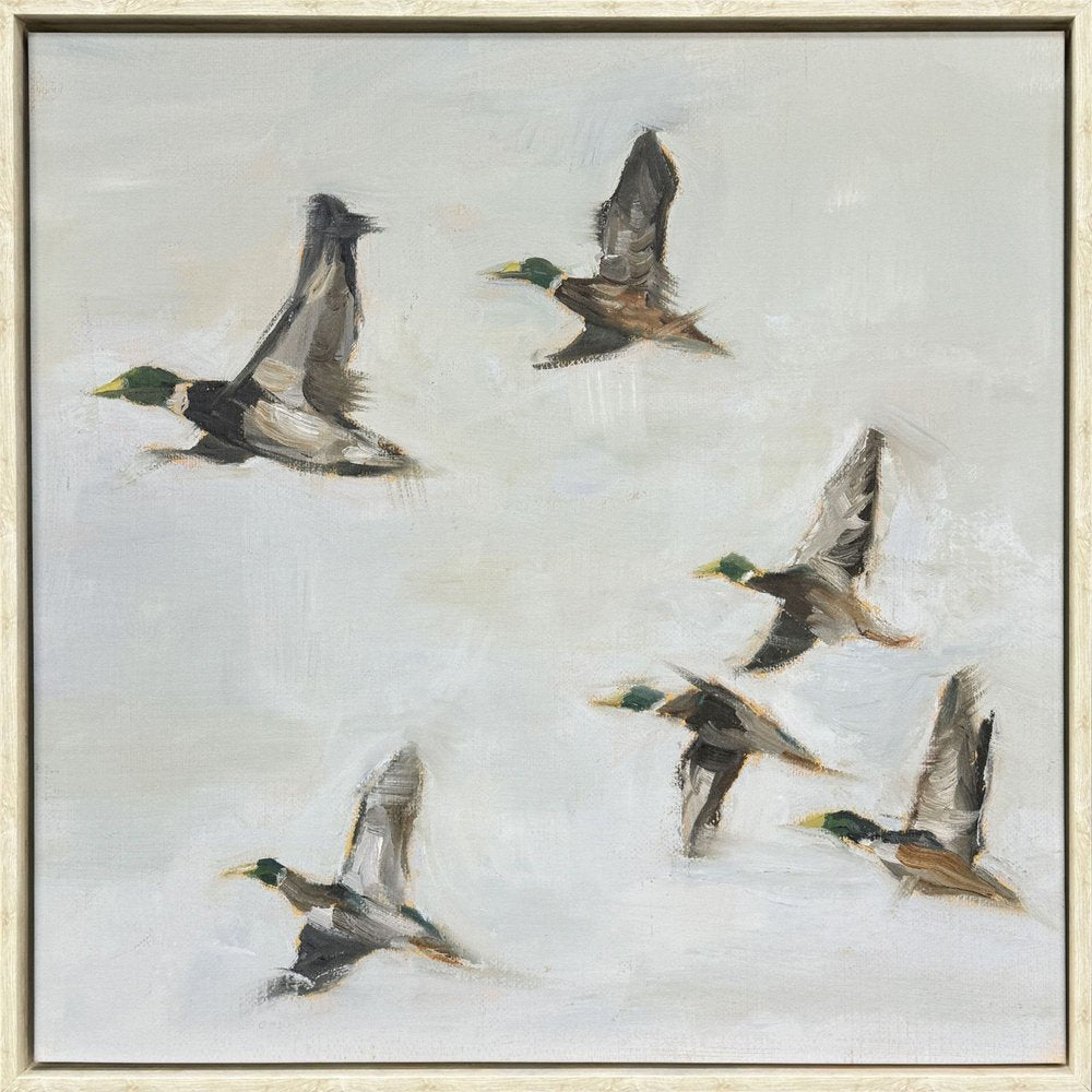 Mallard Migration II Distressed White Floater Frame Wall Art HomeRoots