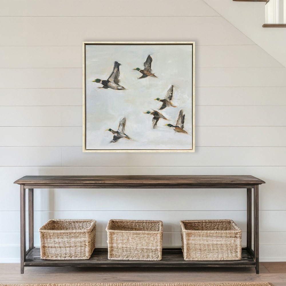 Mallard Migration II Distressed White Floater Frame Wall Art HomeRoots