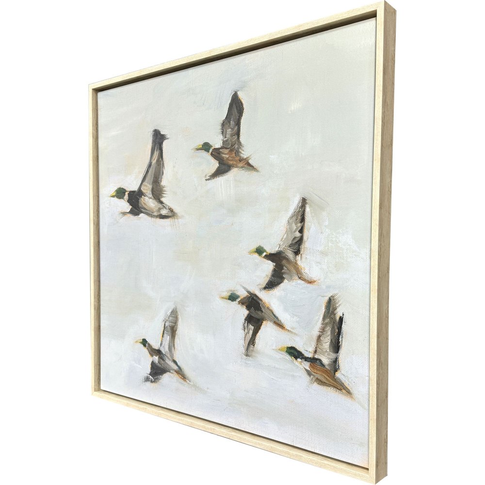 Mallard Migration II Distressed White Floater Frame Wall Art HomeRoots