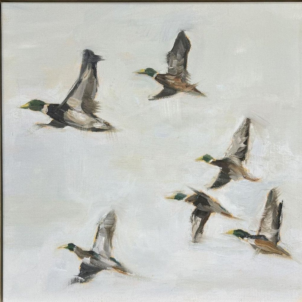 Mallard Migration II Distressed White Floater Frame Wall Art HomeRoots