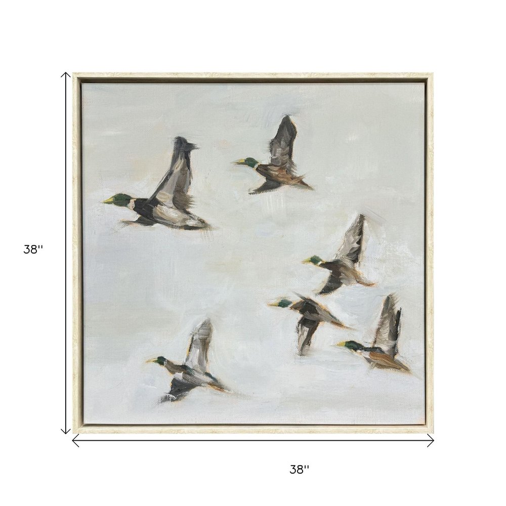 Mallard Migration II Distressed White Floater Frame Wall Art HomeRoots
