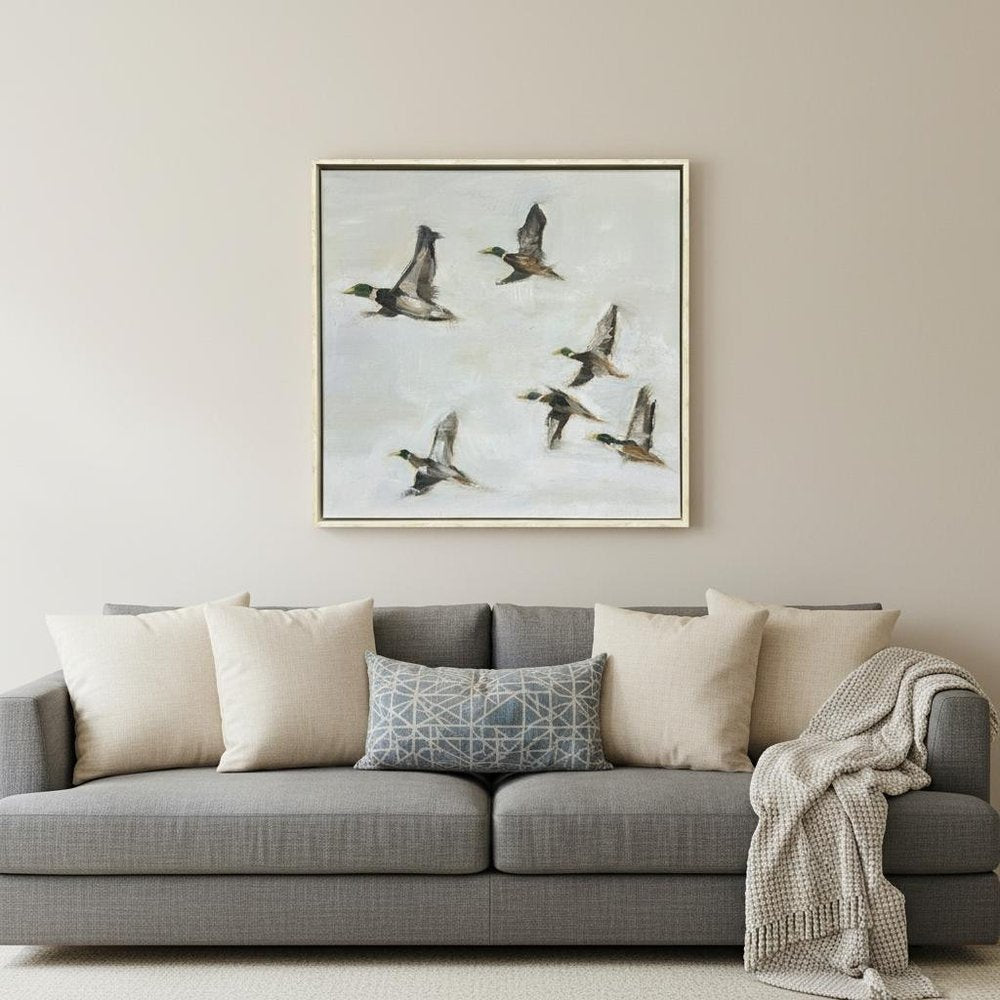 Mallard Migration II Distressed White Floater Frame Wall Art HomeRoots