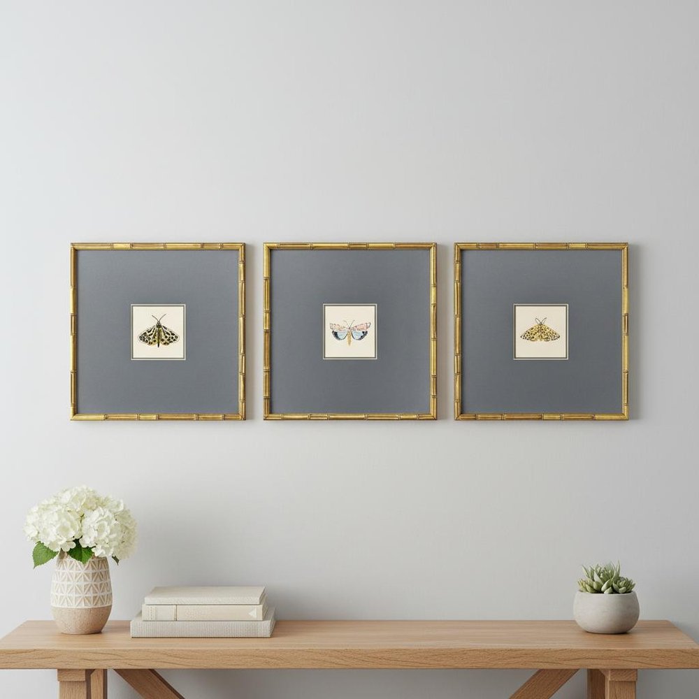 Set Of Three Pastel Moths I Gold Framed Wall Art HomeRoots