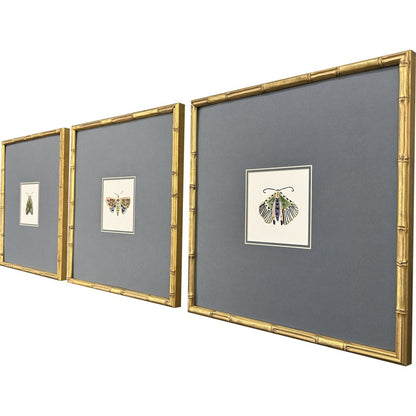 Set Of Three Pastel Moths II Gold Framed Wall Art HomeRoots