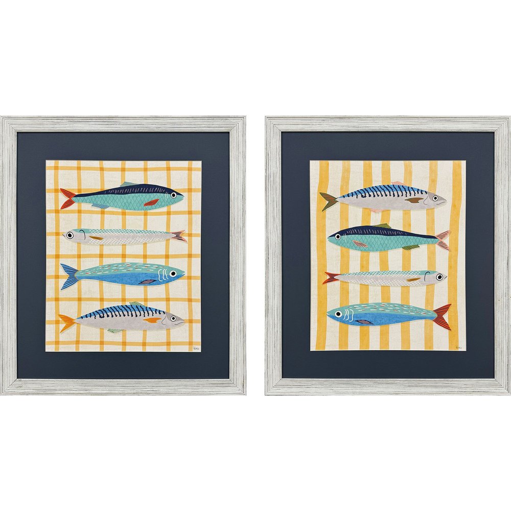 Set Of Two Little Fish Distressed White Framed Wall Art HomeRoots