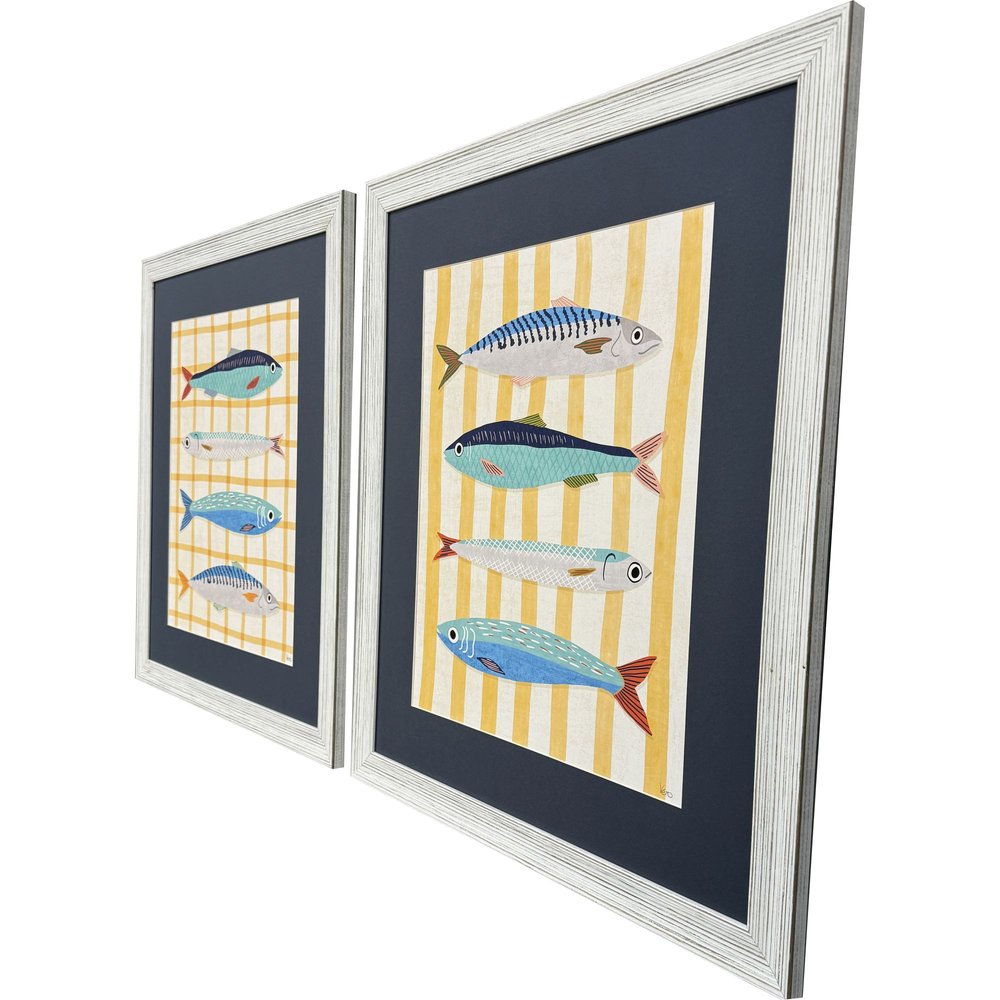 Set Of Two Little Fish Distressed White Framed Wall Art HomeRoots