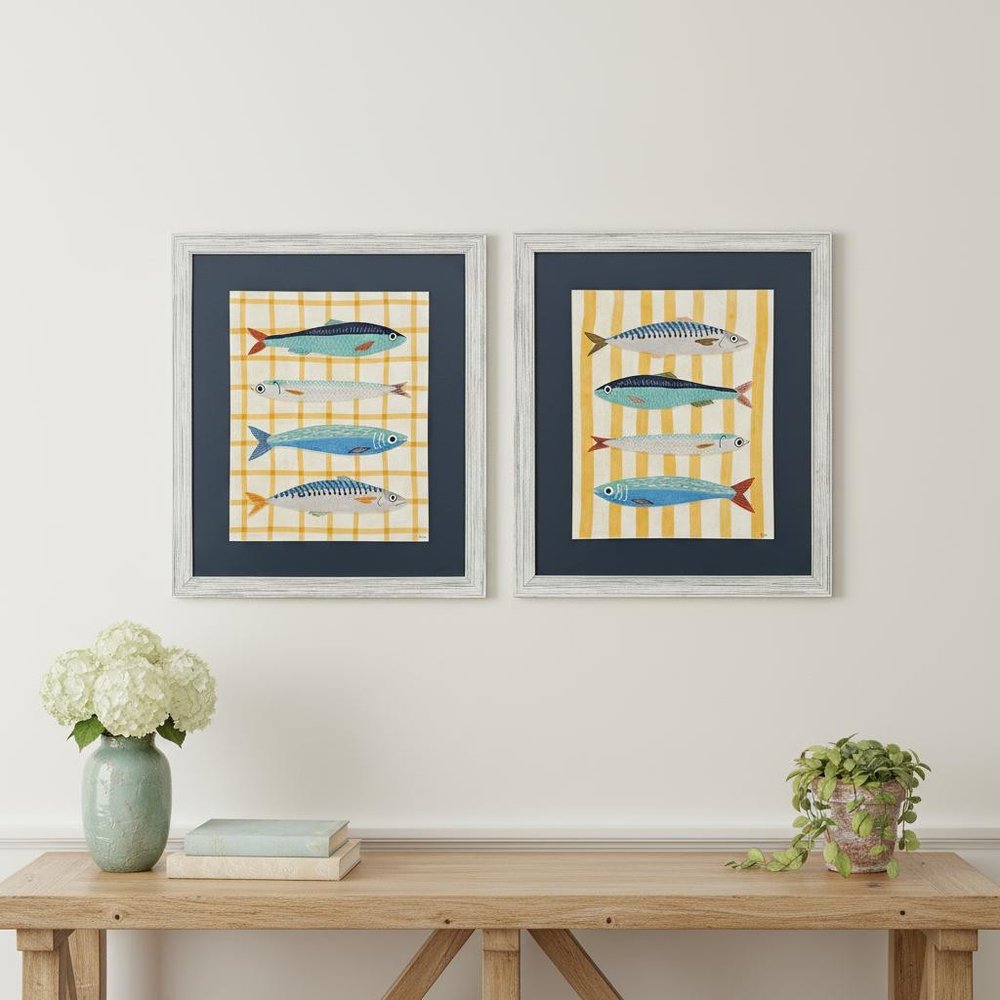 Set Of Two Little Fish Distressed White Framed Wall Art HomeRoots