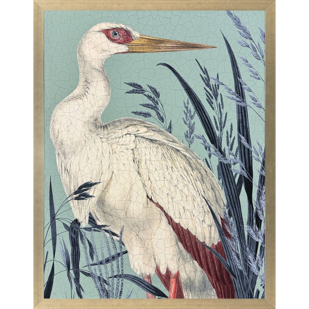 Coastal Paradise Stork Silver Framed Wall Art HomeRoots
