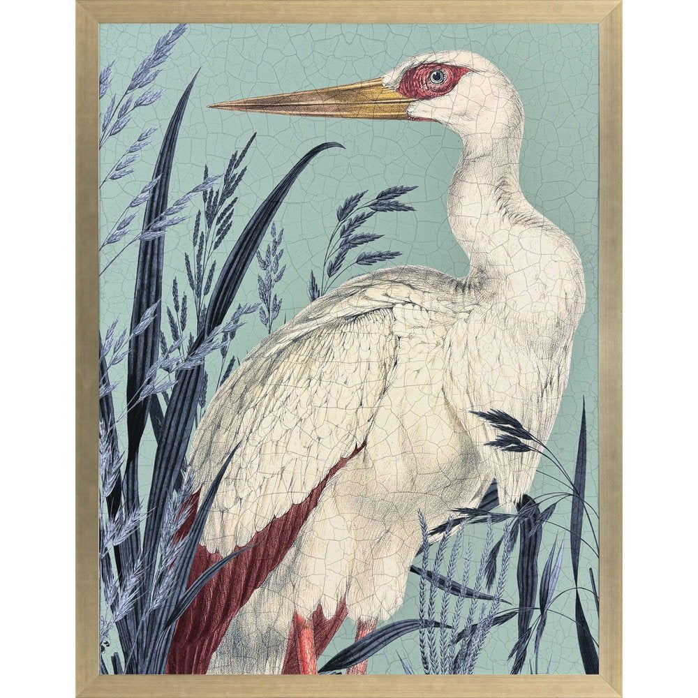 Coastal Paradise Stork Silver Framed Wall Art HomeRoots