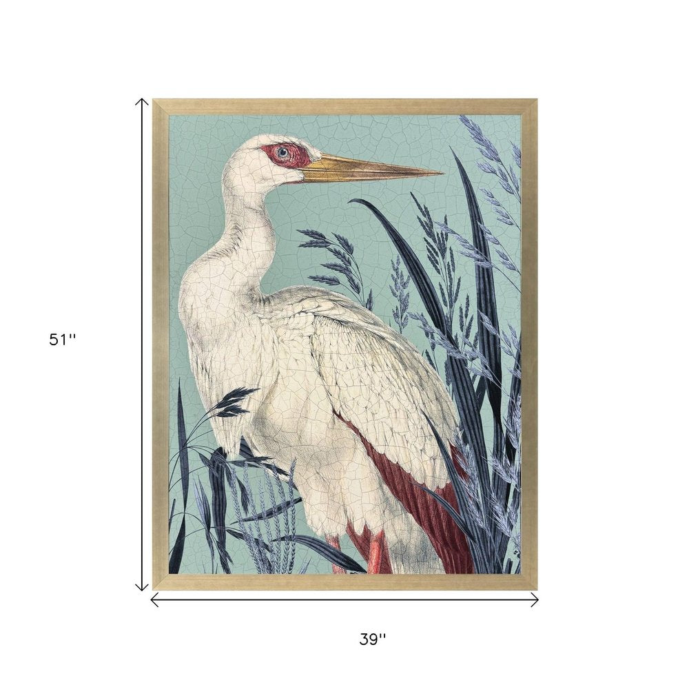 Coastal Paradise Stork Silver Framed Wall Art HomeRoots