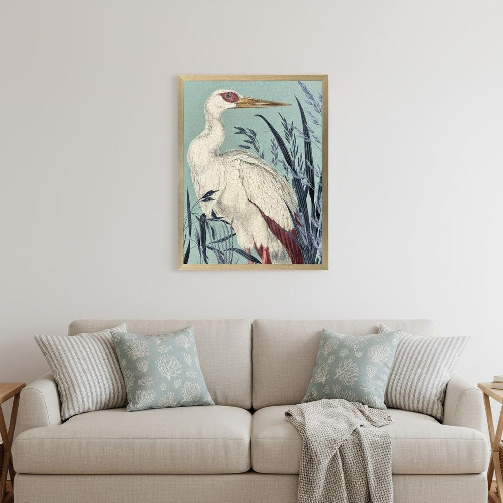 Coastal Paradise Stork Silver Framed Wall Art HomeRoots