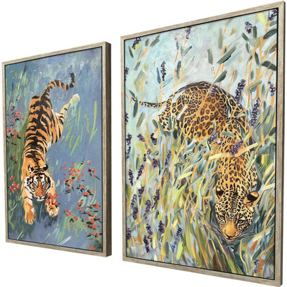 Set Of Two Tiger And Leopard Silver Framed Wall Art HomeRoots