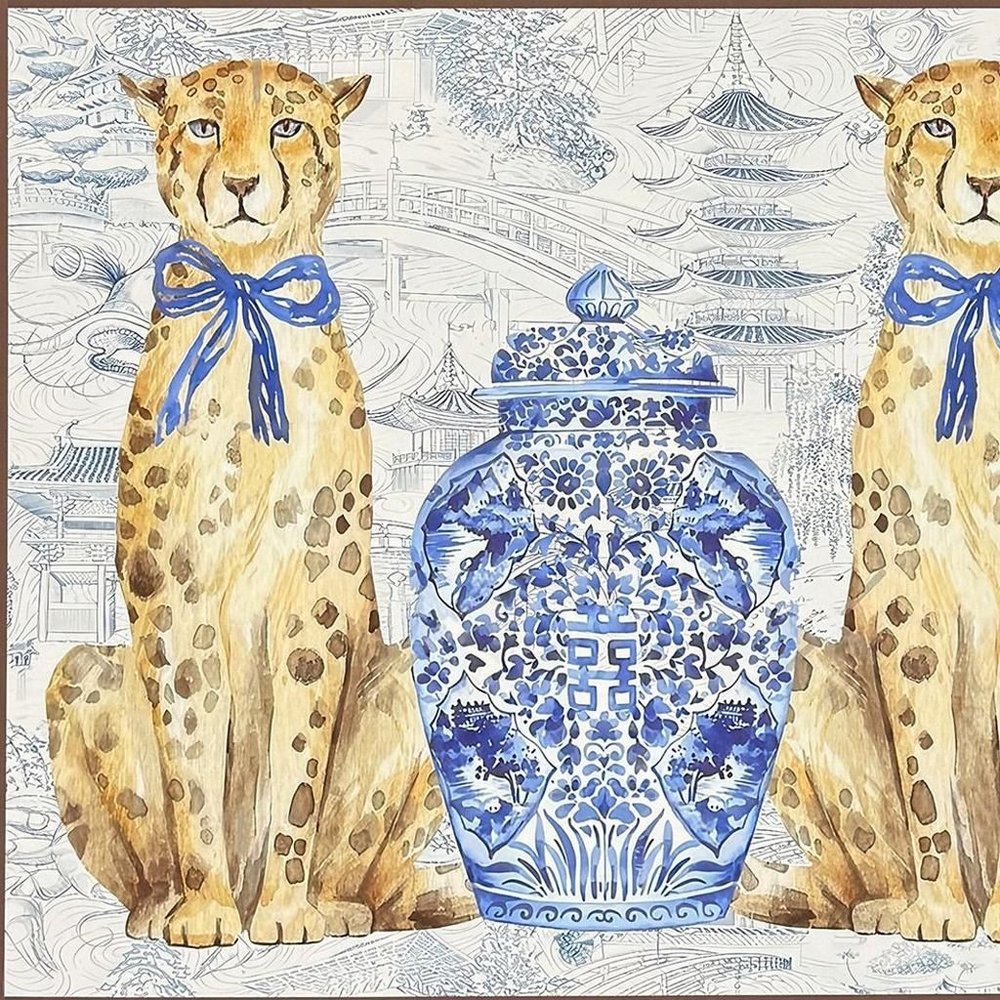 Oriental Leopards Gold Framed Wall Art HomeRoots