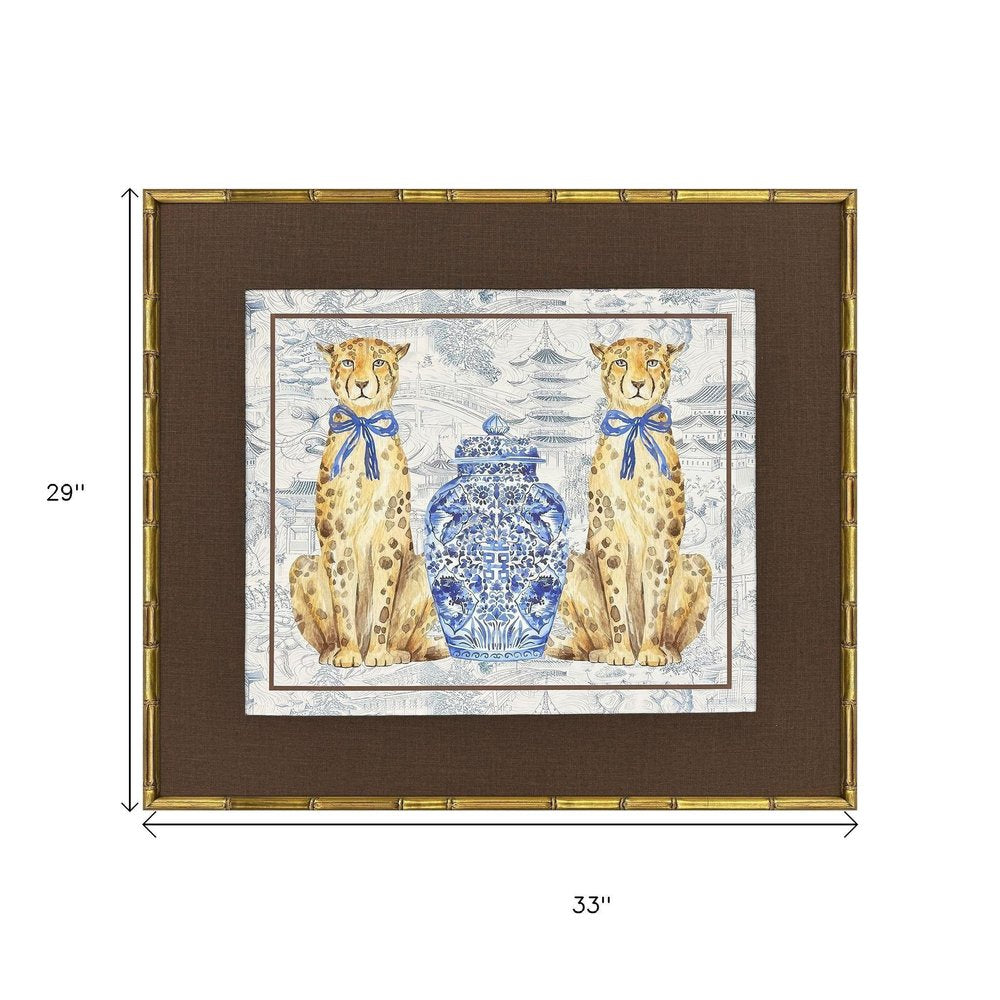 Oriental Leopards Gold Framed Wall Art HomeRoots