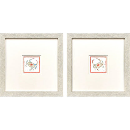 Set Of Two Dreamy Crab Distressed White Framed Illustration Wall Art HomeRoots