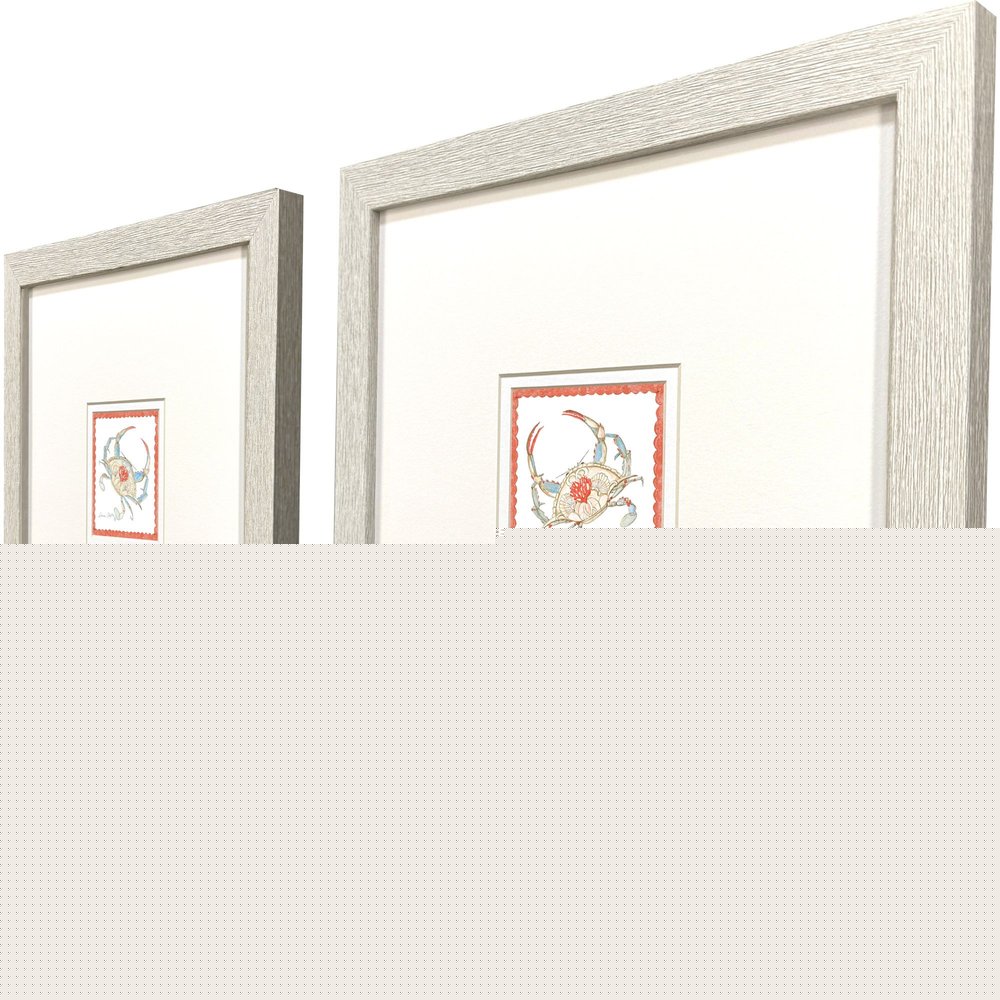 Set Of Two Dreamy Crab Distressed White Framed Illustration Wall Art HomeRoots