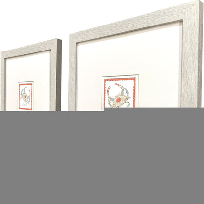 Set Of Two Dreamy Crab Distressed White Framed Illustration Wall Art HomeRoots