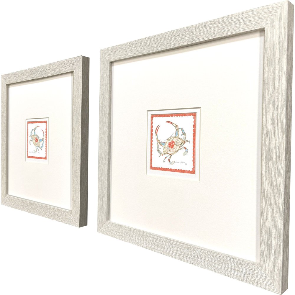 Set Of Two Dreamy Crab Distressed White Framed Illustration Wall Art HomeRoots