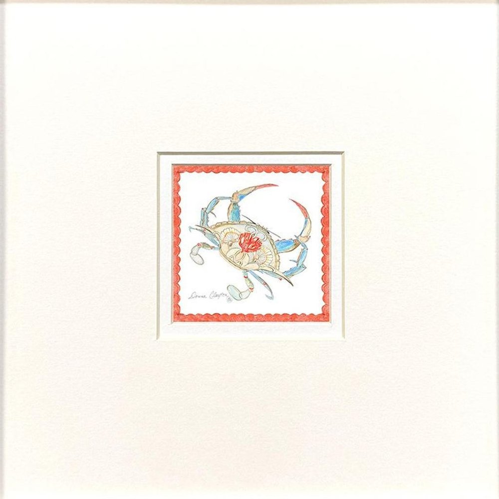 Set Of Two Dreamy Crab Distressed White Framed Illustration Wall Art HomeRoots