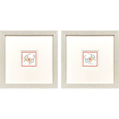 Set Of Two Dreamy Crab Distressed White Framed Illustration Wall Art HomeRoots