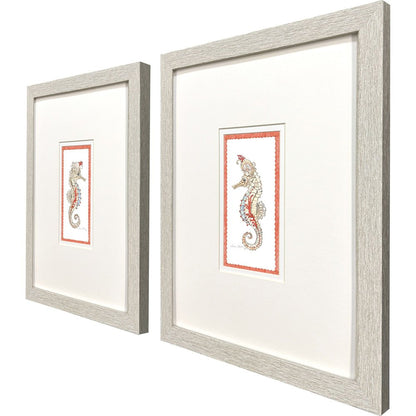 Set Of Two Dreamy Seahorse Distressed White Framed Illustration Wall Art HomeRoots
