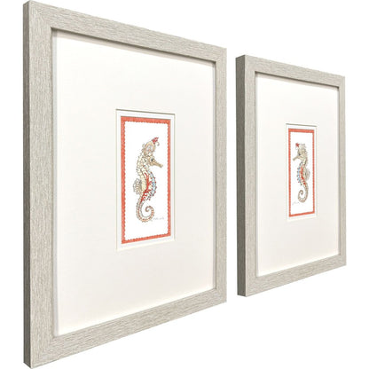 Set Of Two Dreamy Seahorse Distressed White Framed Illustration Wall Art HomeRoots