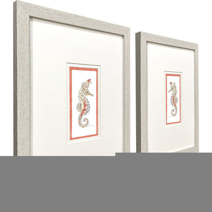 Set Of Two Dreamy Seahorse Distressed White Framed Illustration Wall Art HomeRoots