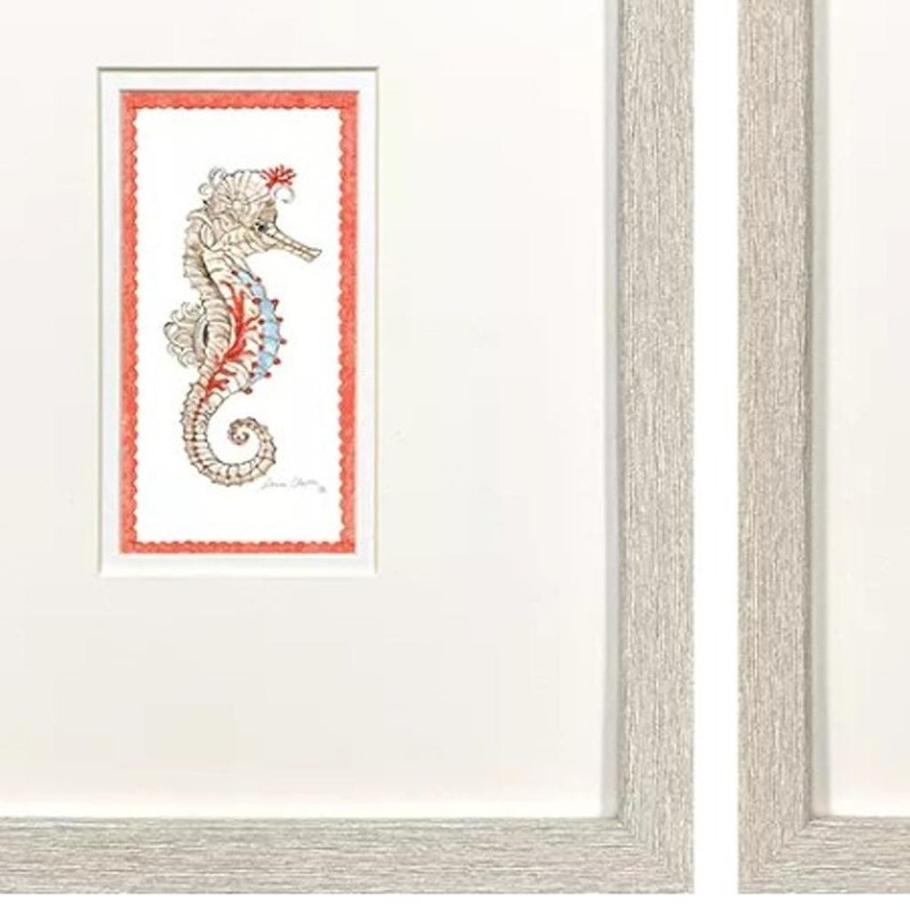 Set Of Two Dreamy Seahorse Distressed White Framed Illustration Wall Art HomeRoots