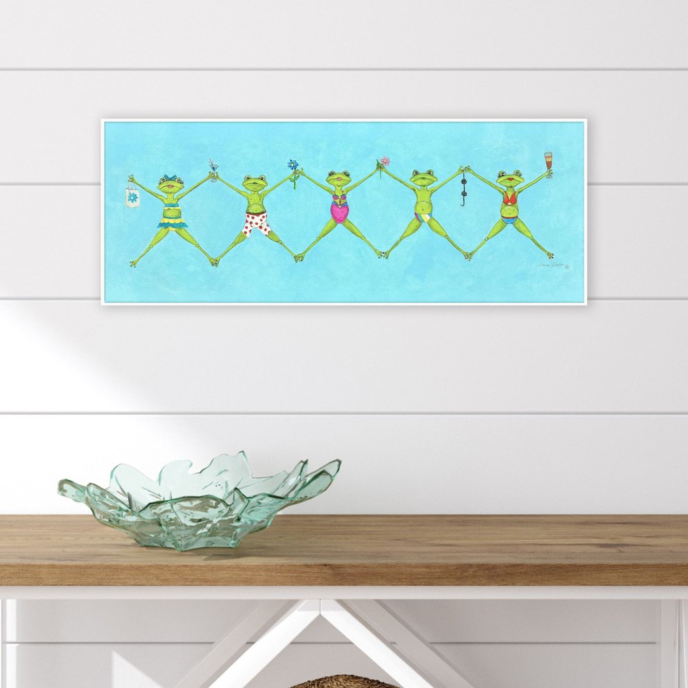 Froggy Beach Party White Framed Wall Art HomeRoots