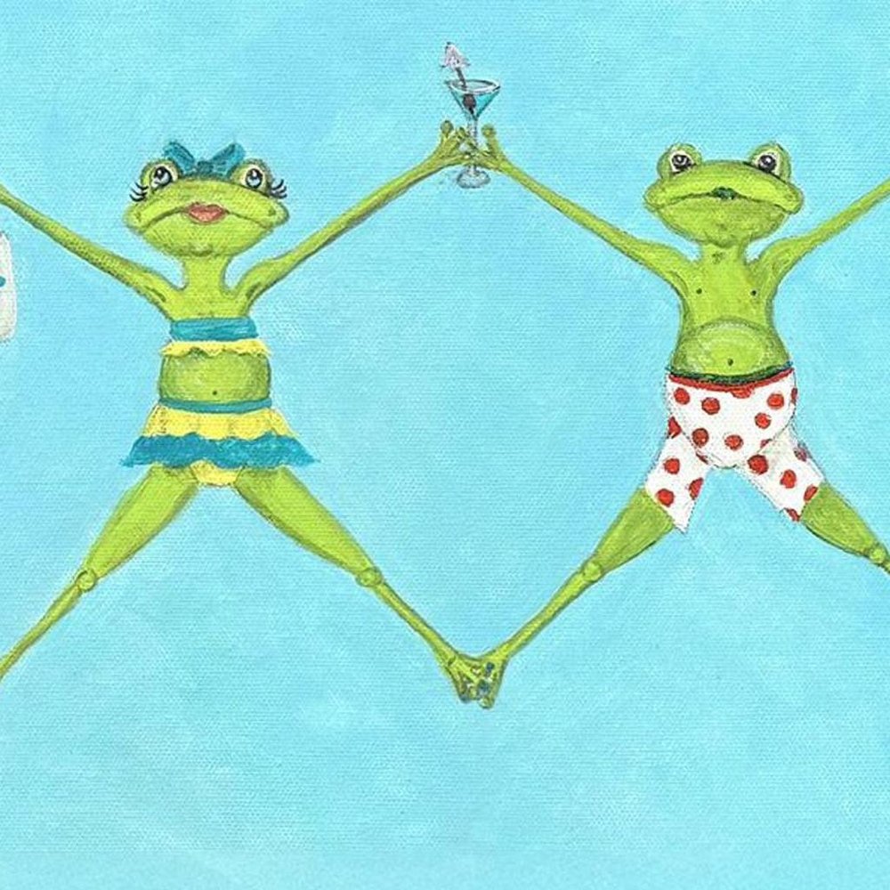 Froggy Beach Party White Framed Wall Art HomeRoots