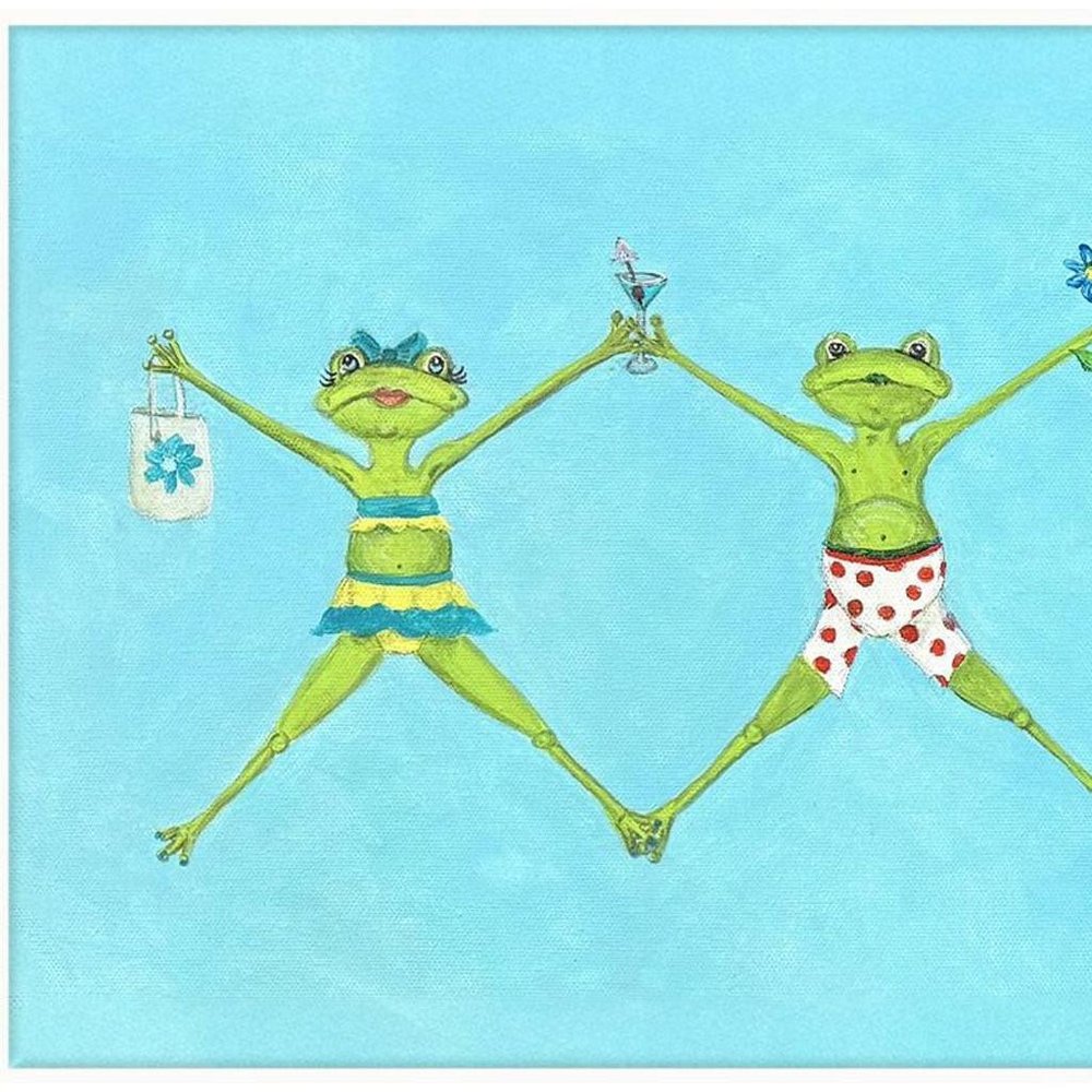 Froggy Beach Party White Framed Wall Art HomeRoots