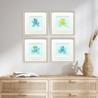 Set Of Four Baby Octopus Distressed White Framed Wall Art HomeRoots