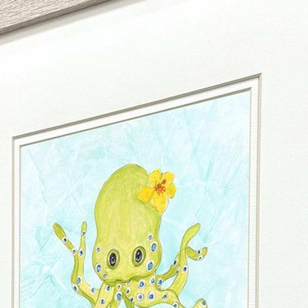 Set Of Four Baby Octopus Distressed White Framed Wall Art HomeRoots