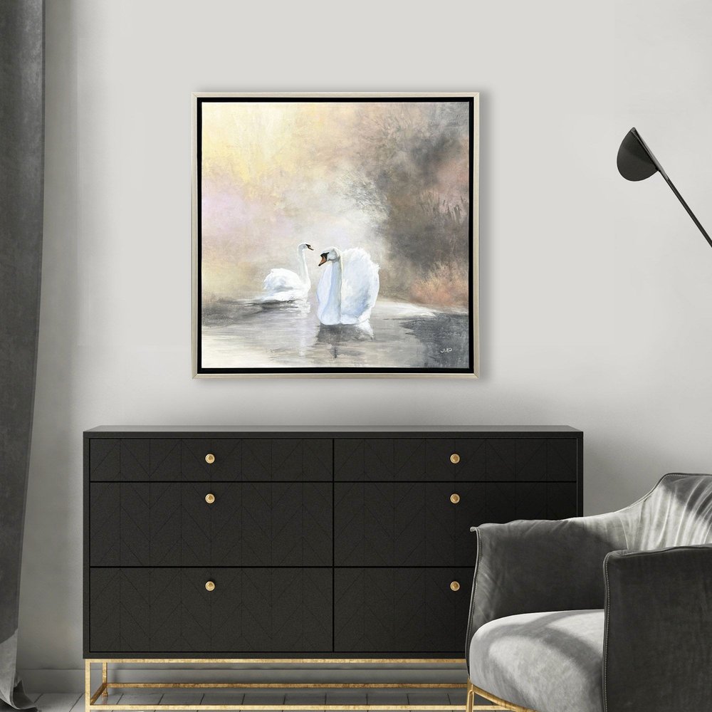 Swans in Mist Silver Floater Frame Wall Art HomeRoots