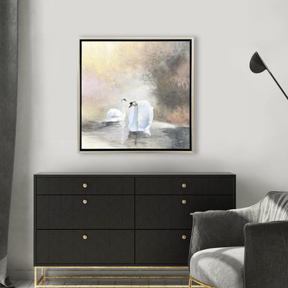 Swans in Mist Silver Floater Frame Wall Art HomeRoots