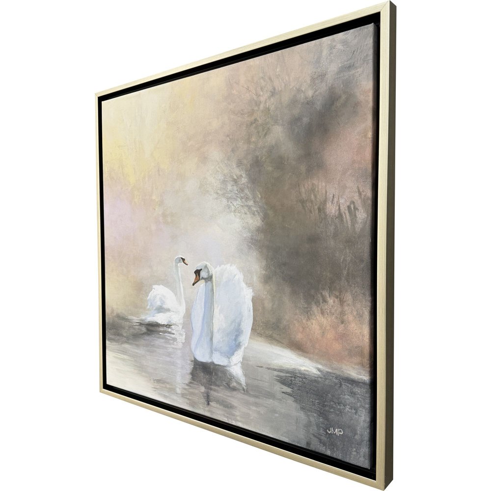 Swans in Mist Silver Floater Frame Wall Art HomeRoots