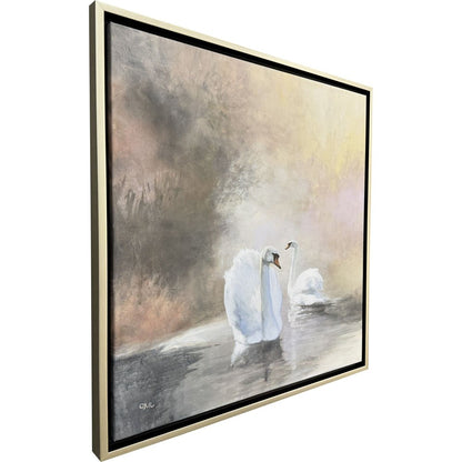Swans in Mist Silver Floater Frame Wall Art HomeRoots
