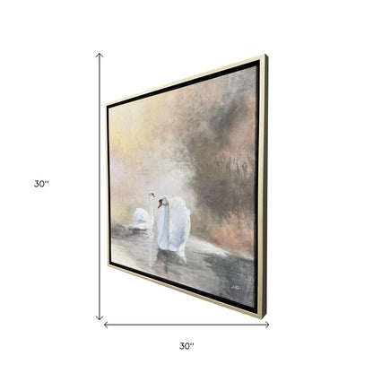 Swans in Mist Silver Floater Frame Wall Art HomeRoots