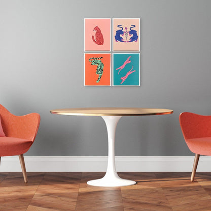 Set Of Four Big Cat White Framed Wall Art HomeRoots
