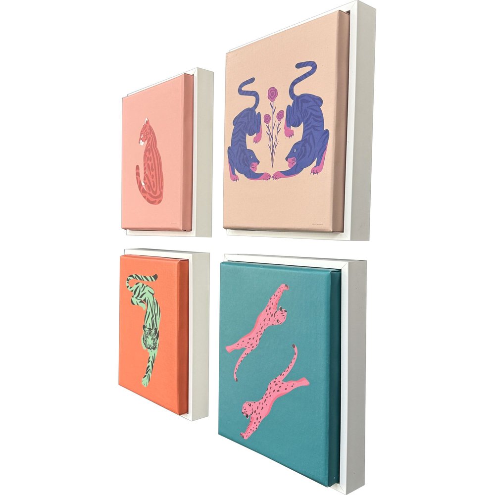 Set Of Four Big Cat White Framed Wall Art HomeRoots