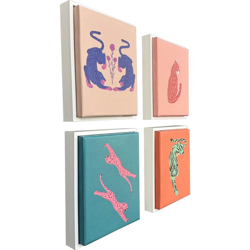Set Of Four Big Cat White Framed Wall Art HomeRoots