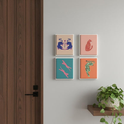 Set Of Four Big Cat White Framed Wall Art HomeRoots